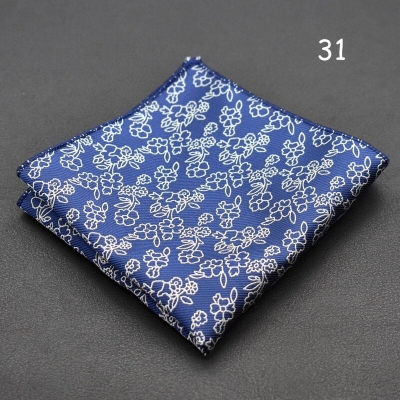 Picture of Elegant Geometric/Floral Polyester Pocket Square for Suit and Blazer, Formal Business Style - 23x23cm (Floral Blue,Int: One size)