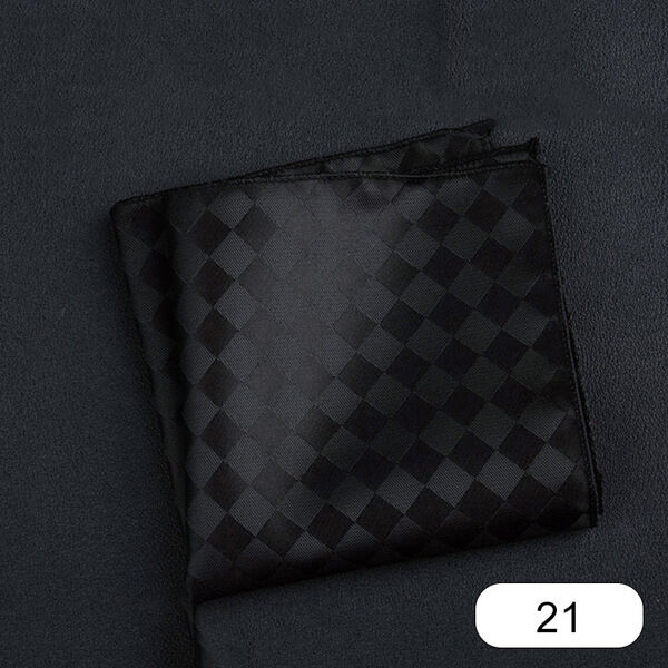 Picture of Elegant Geometric/Floral Polyester Pocket Square for Suit and Blazer, Formal Business Style - 23x23cm (Check Pure Black,Int: One size)