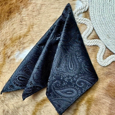 Picture of Elegant Geometric/Floral Polyester Pocket Square for Suit and Blazer, Formal Business Style - 23x23cm (Floral Pure Black,Int: One size)
