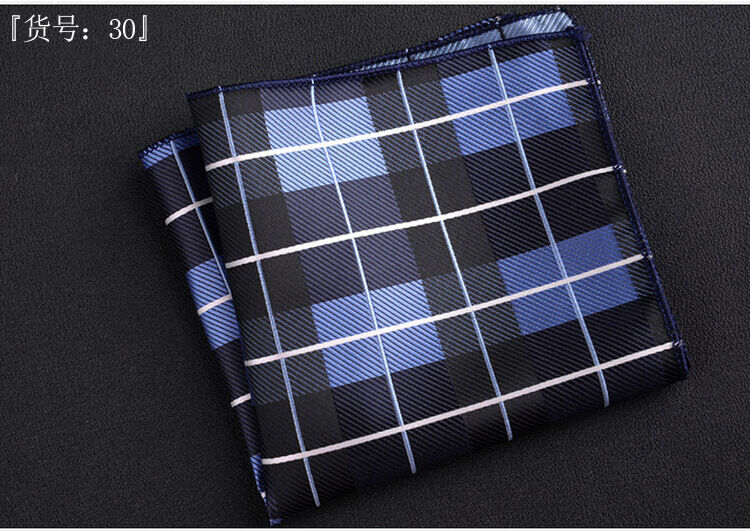 Picture of Elegant Geometric/Floral Polyester Pocket Square for Suit and Blazer, Formal Business Style - 23x23cm (Check Blue & Black,Int: One size)