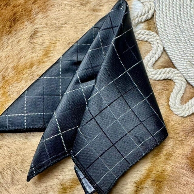 Picture of Elegant Geometric/Floral Polyester Pocket Square for Suit and Blazer, Formal Business Style - 23x23cm (White Check on Black,Int: One size)