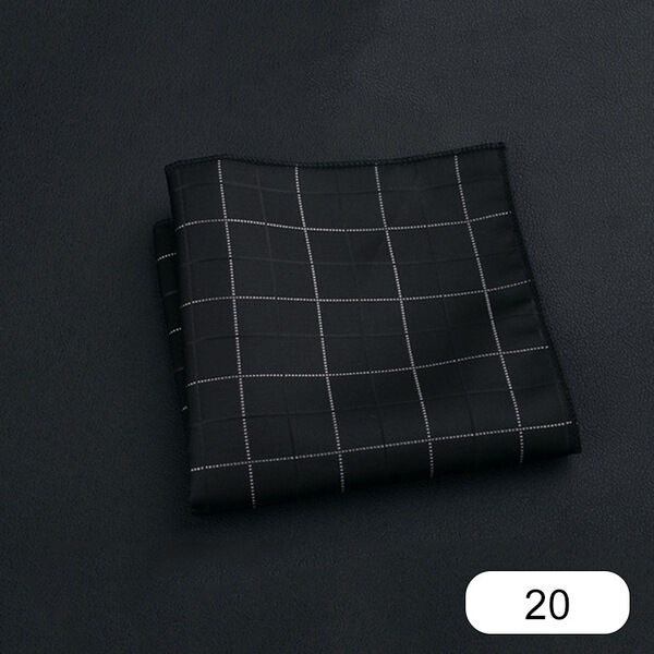 Picture of Elegant Geometric/Floral Polyester Pocket Square for Suit and Blazer, Formal Business Style - 23x23cm (White Check on Black,Int: One size)