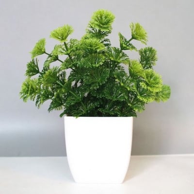 Picture of Artificial  Grass - Table Desk Decoration Plants - Plastic Tree and grass - Artificial Green Tree -  Jagged leaf pot - Green