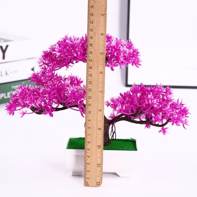 Picture of Artificial Bonsai Tree,Plastic Fake Plant Decoration Potted Artificial House Plants Guest-greeting Pine Bonsai Plant for Home Decoration Desktop Display  - Artificial Tree and Grass -  Purple - Purple