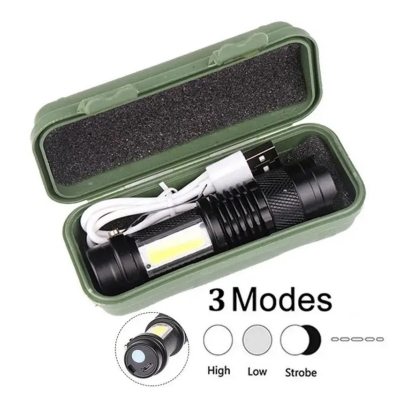 Picture of USB Charging Powerful Flashlight 3800LM XPE COB LED Flashlight Torch Light - Black