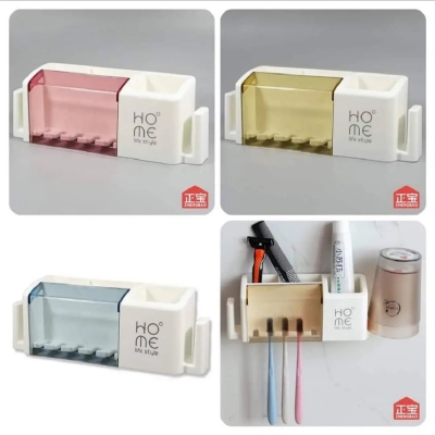 Picture of 1pcs Toothbrush holder punch-free modern minimalist rack wall-mounted toothbrush holder bathroom creative home family of four - bathroom corner shelf multicolor