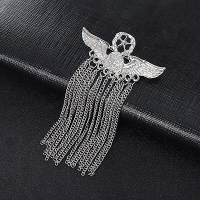Picture of Men's Suit Korean Brooch Chain Collar Suit Brooch Simple Badge Accessories (Silver pure metal tassel)