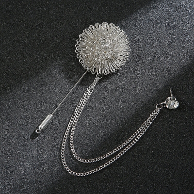 Picture of Men's Suit Brooch Twisted Ball Chain Brooch Simple Badge Accessories (Silver)