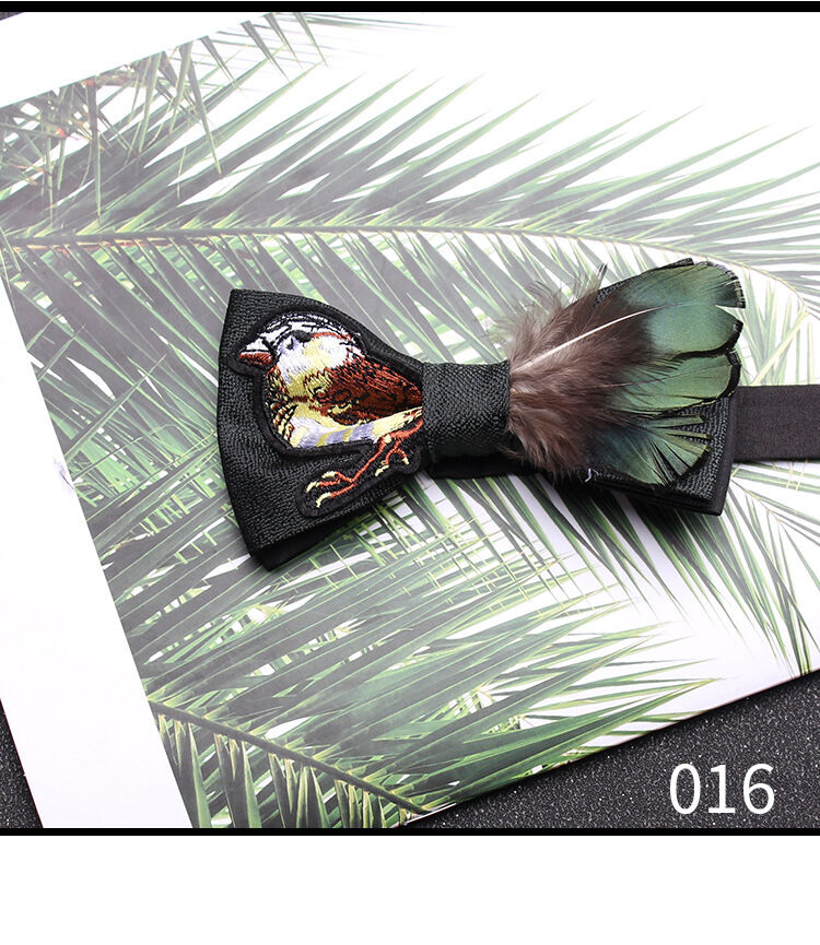 Picture of Men's Luxury Embroidery Wedding Groom Bird's Feather Bow Tie (016 (Black+Emerald Green Feather),Int: One size)