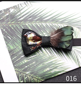 Picture of Men's Luxury Embroidery Wedding Groom Bird's Feather Bow Tie (016 (Black+Emerald Green Feather),Int: One size)