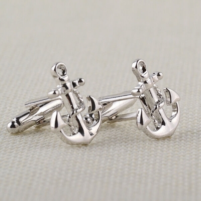 Picture of Men's Anchor Shape Navy French Shirt Cufflinks Pair (Silver Anchor)