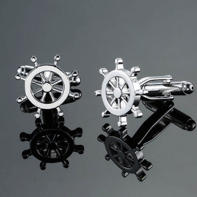 Picture of Men's Anchor Shape Navy French Shirt Cufflinks Pair (Silver Rudder)