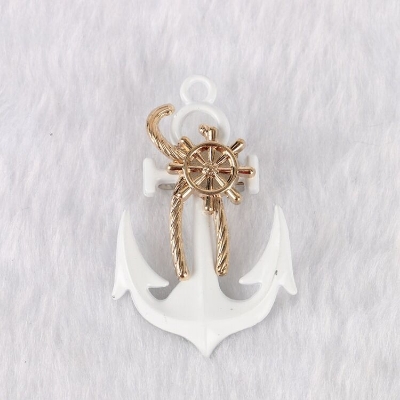Picture of Naval White Anchor With Golden Rudder Brooch Pin Men's Suit Accessories (White)