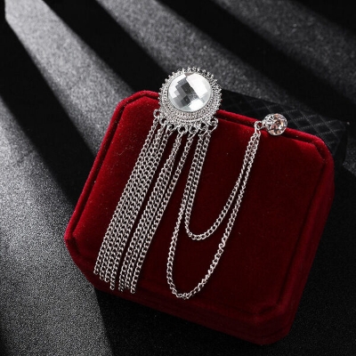 Picture of Tassel Rhinestone Brooch For Men & Women Fashion Accessories (Silver White)
