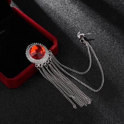 Picture of Tassel Rhinestone Brooch For Men & Women Fashion Accessories (Silver Red)