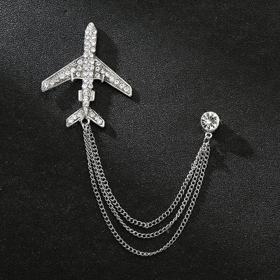 Picture of Men's Rhinestone Aircraft Chain Brooch For Fashion Accessories (Silver)