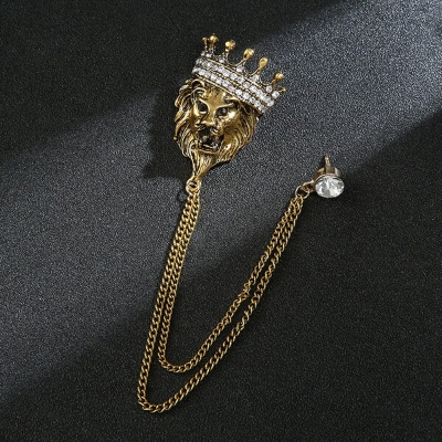 Picture of Antique Leopard Crown Chain Brooch For Fashion Accessories (Bronze)