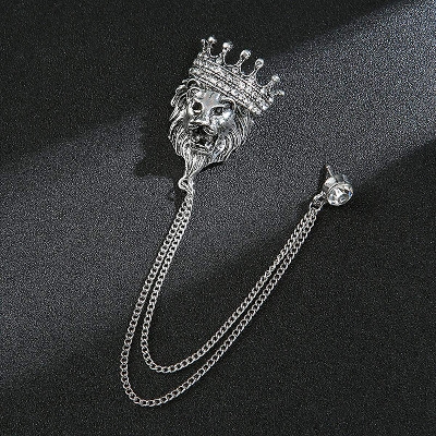 Picture of Antique Leopard Crown Chain Brooch For Fashion Accessories (Silver)