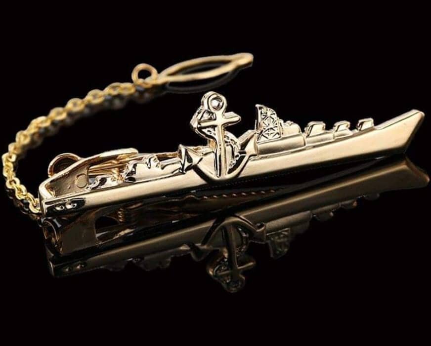 Picture of Golden Navy Ship With Anchor Chain Tie Clip For Men (Golden Anchor Ship)