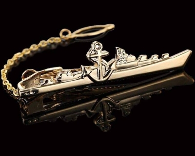 Picture of Golden Navy Ship With Anchor Chain Tie Clip For Men (Golden Anchor Ship)