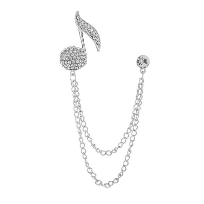 Picture of Musical Note Rhinestone Chain Brooch Pin Fashion Accessories (Silver)