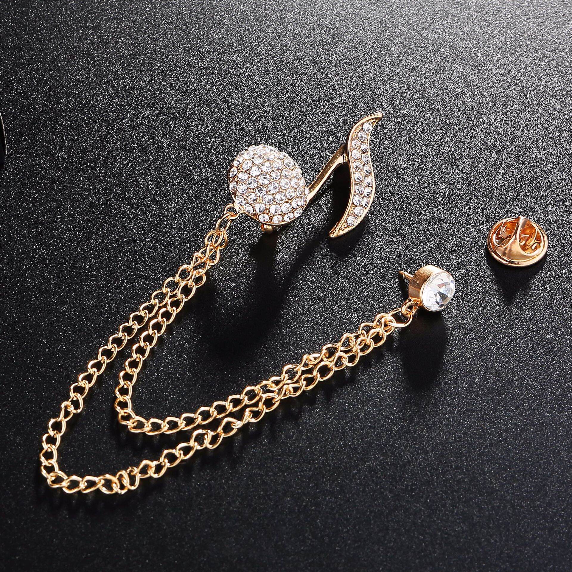 Picture of Musical Note Rhinestone Chain Brooch Pin Fashion Accessories (Golden)