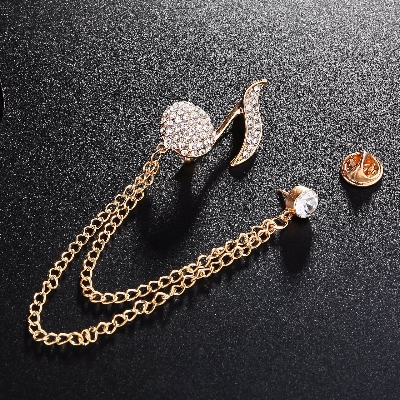 Picture of Musical Note Rhinestone Chain Brooch Pin Fashion Accessories (Golden)