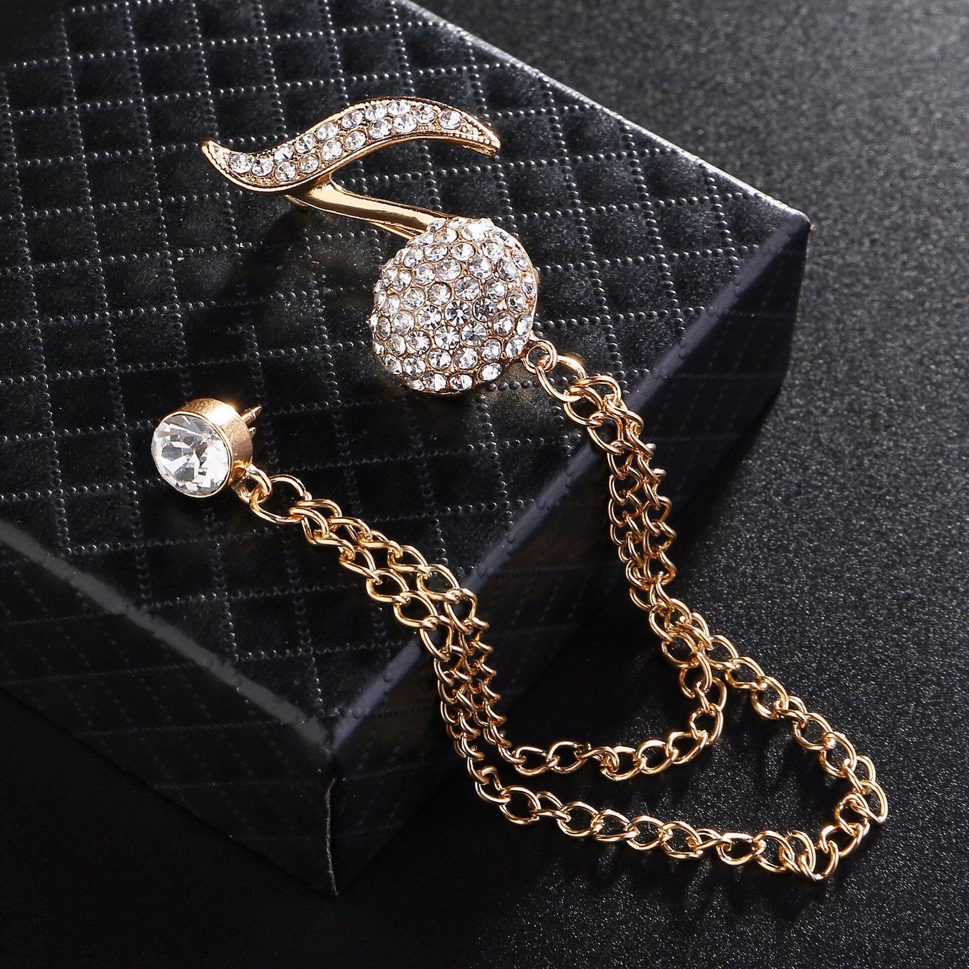 Picture of Musical Note Rhinestone Chain Brooch Pin Fashion Accessories (Golden)