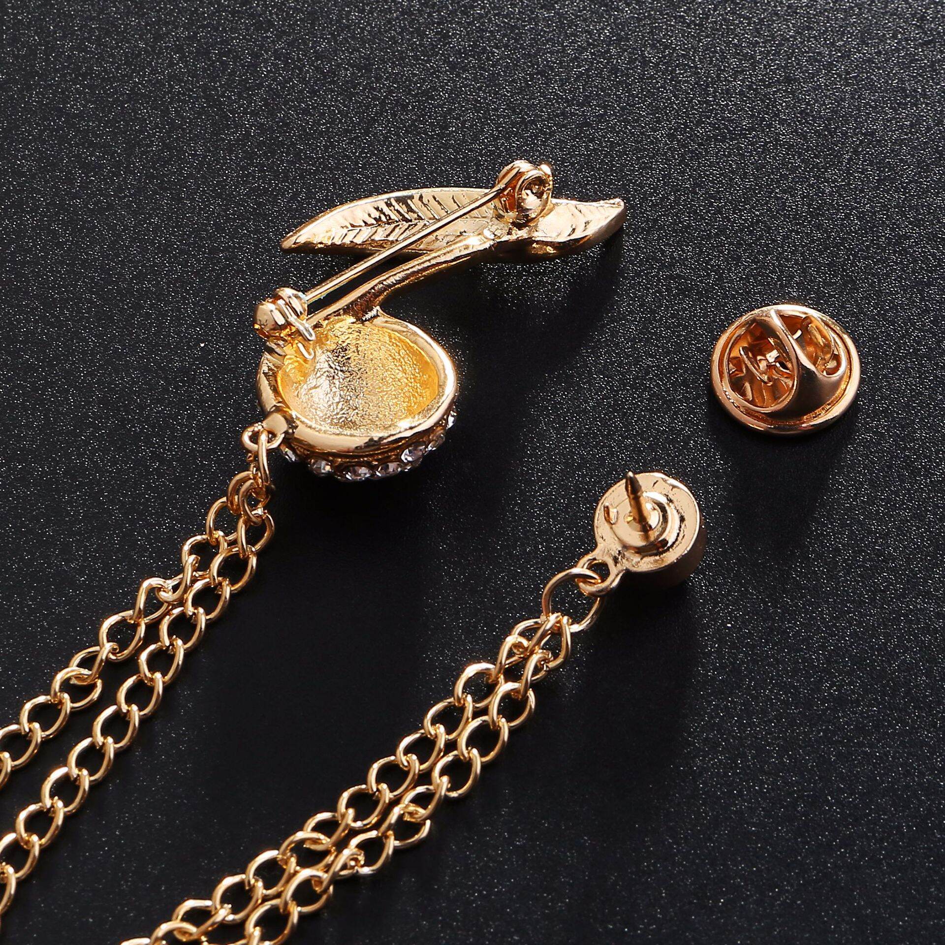 Picture of Musical Note Rhinestone Chain Brooch Pin Fashion Accessories (Golden)