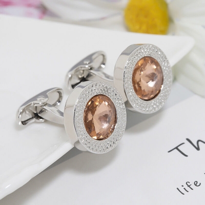 Picture of Crystal Prismatic Cufflinks Button For Men's French Cuff Shirt With Paper Box (Golden Stone)
