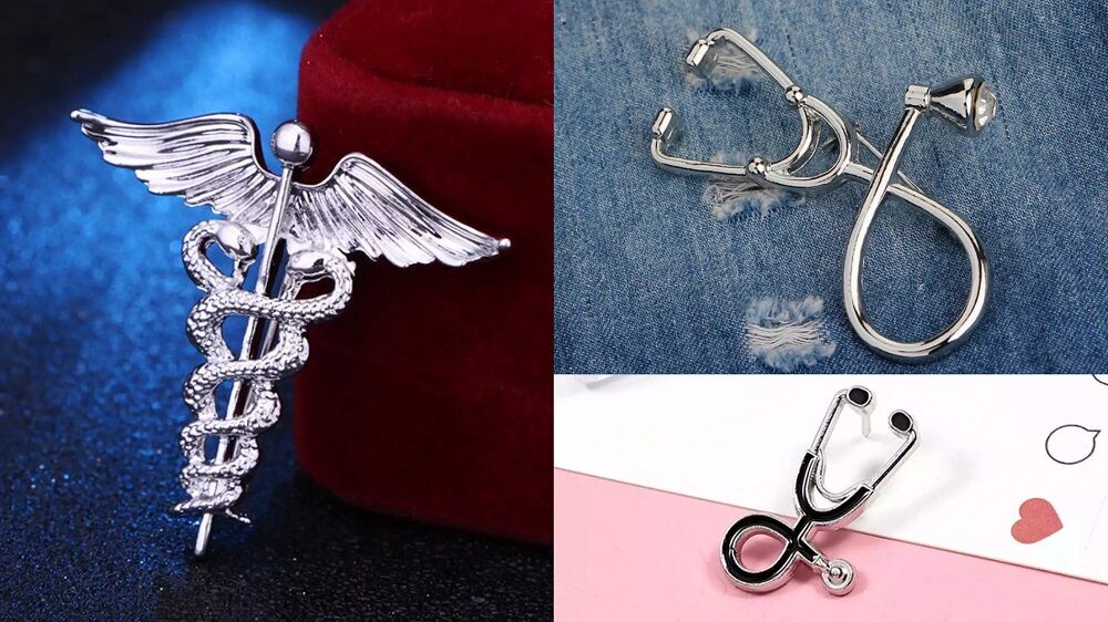 Picture of Medical Professionals / Doctor Brooch Set – 3pcs Suit & Collar Accessories for Men & Women (3p Silver Set)