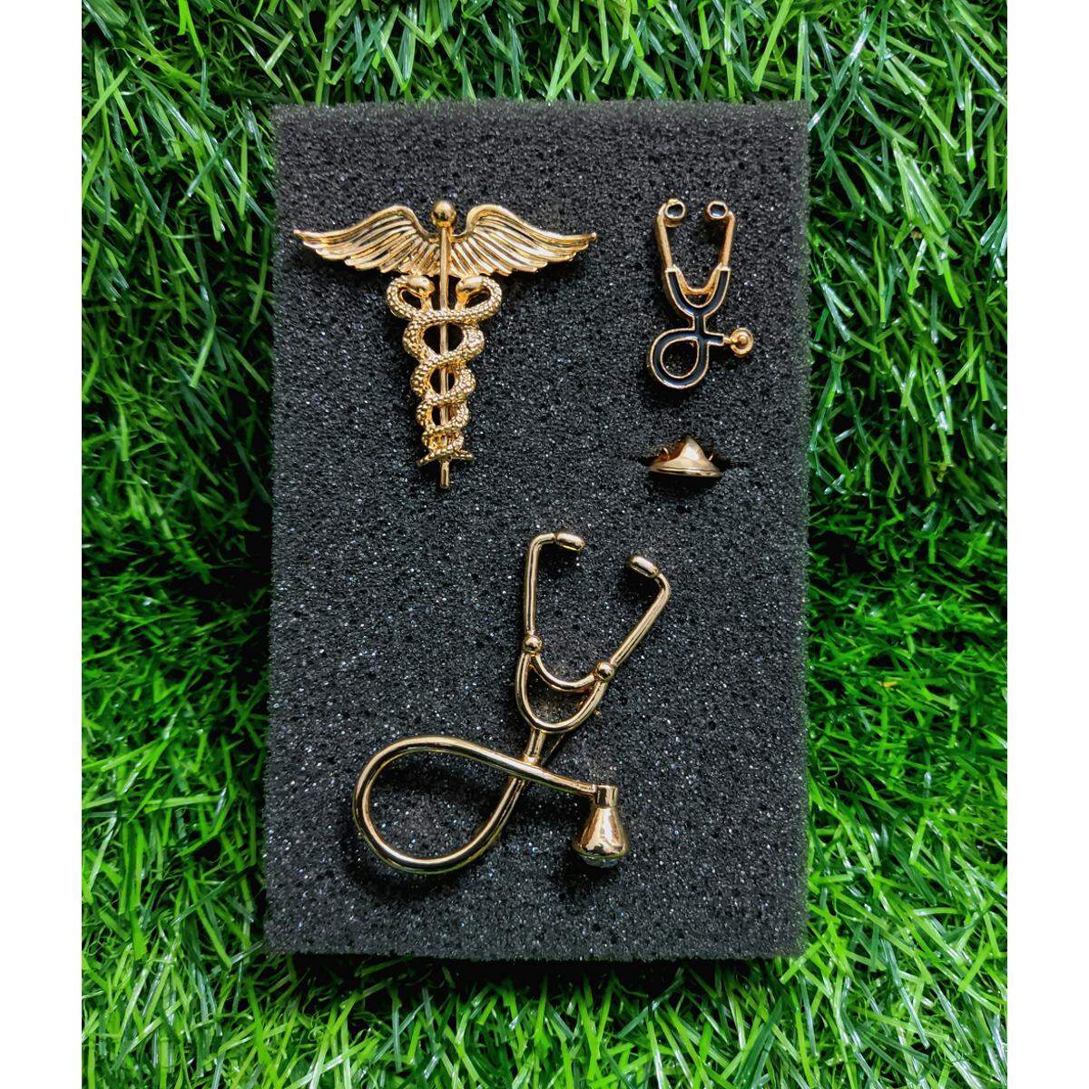 Picture of Medical Professionals / Doctor Brooch Set – 3pcs Suit & Collar Accessories for Men & Women (3p Golden Set)