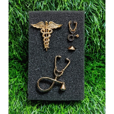 Picture of Medical Professionals / Doctor Brooch Set – 3pcs Suit & Collar Accessories for Men & Women (3p Golden Set)