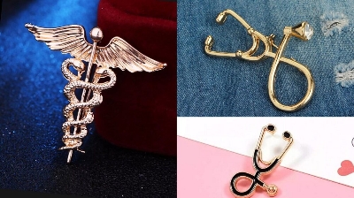 Picture of Medical Professionals / Doctor Brooch Set – 3pcs Suit & Collar Accessories for Men & Women (3p Golden Set)