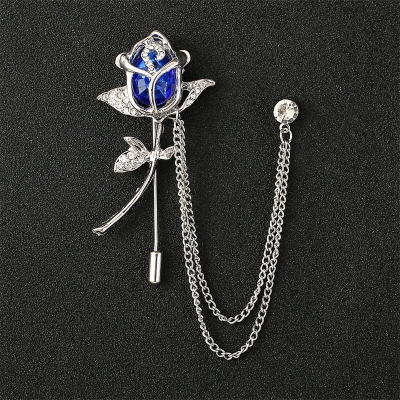 Picture of Metal Rhinestone Rose Flower Brooch Lapel Pin For Men & Women (Silver Blue)
