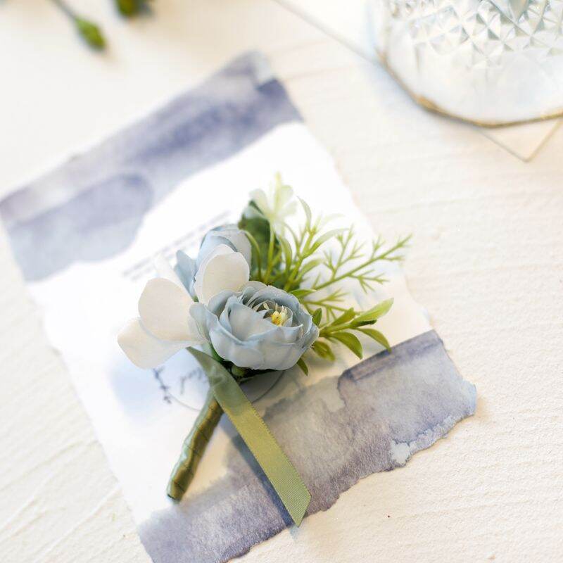 Picture of Wedding Boutonniere Flower Bouquet Chest Brooch For Suit Lapel Fashion Accessories (1PS) (ll L.Blue Rose)