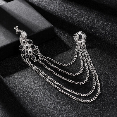 Picture of Peacock Rhinestone Luxury Multi Chain Brooch For Men & Women Fashion Accessories (Silver)