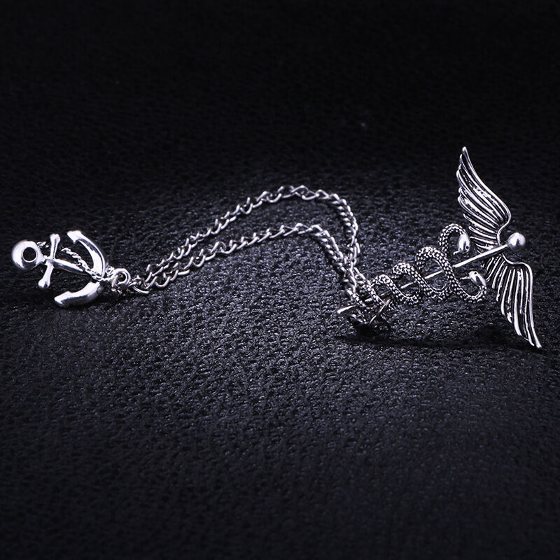 Picture of Vintage Zodiac Snake Men's Angel Wings Ceduceus with Anchor Lapel Chain Brooch (Light Ash)