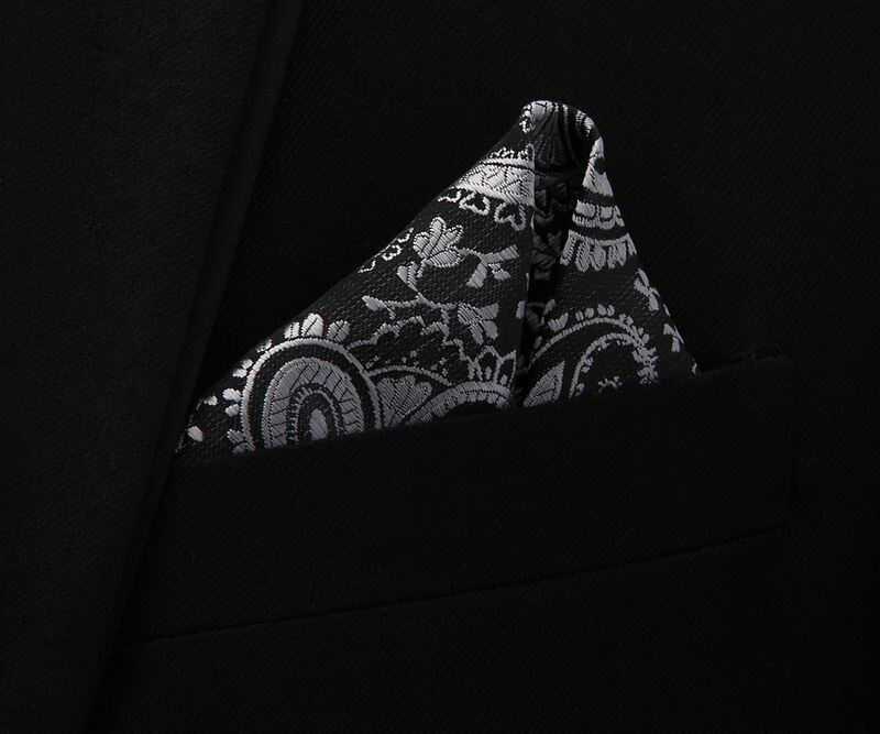 Picture of Men's Luxury Polyester Yarn Handkerchief Paisley Suit Pocket Square 25*25cm (1 PS) (Pesley Pattern-Black Gray,Int: One size)