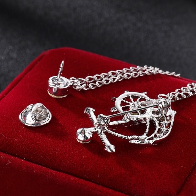 Picture of Naval Rudder Anchor Chain Brooch Men's Lapel Pin Metal Brooch Fashion Accessories (Silver White)