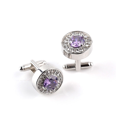 Picture of Crystal Stone Round Cufflinks Pair For French Cuff Shirt Button (Purple)