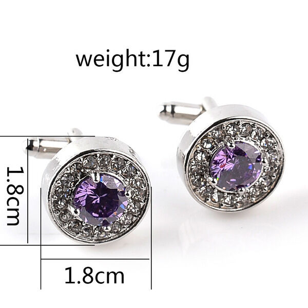 Picture of Crystal Stone Round Cufflinks Pair For French Cuff Shirt Button (Purple)