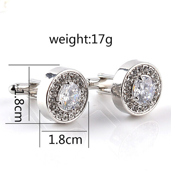 Picture of Crystal Stone Round Cufflinks Pair For French Cuff Shirt Button (White)