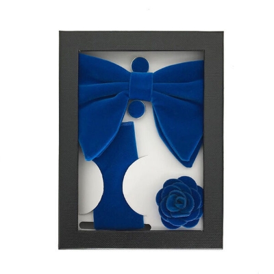 Picture of Velvet New Shape Butterfly Bow Tie 4-Piece Set Box for Men (Lake Blue,One size fits all)