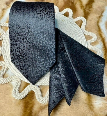Picture of Luxury Fashionable Neck Tie + Matching Pocket Square Set for Men (1 Set) (Rose Black,Int: One size)