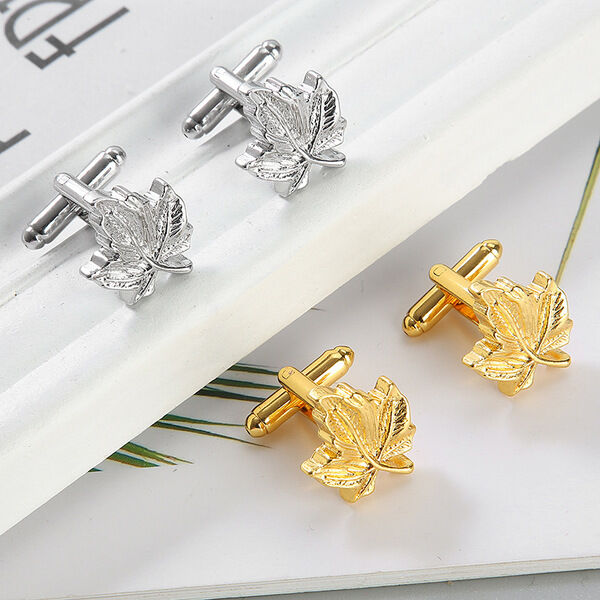 Picture of Men's Maple Leaf Metal French Cufflinks Pair Set (Gold)