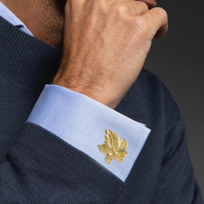 Picture of Men's Maple Leaf Metal French Cufflinks Pair Set (Gold)