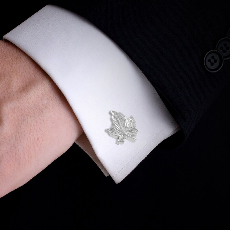 Picture of Men's Maple Leaf Metal French Cufflinks Pair Set (Silver)