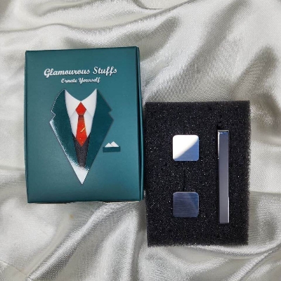 Picture of Cufflinks & Tie Clip Set for Men – Stylish Shirt & Suit Accessories (1 Set) (Plain Silver)