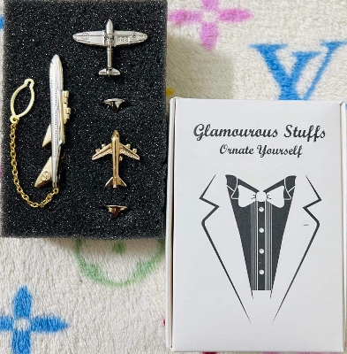 Picture of Aeroplane Tie Clip & Mini Aircraft Pin – 3-Piece Brooch Set for Men’s Suit & Shirt Accessories (Tie Clip & 2p Pin)